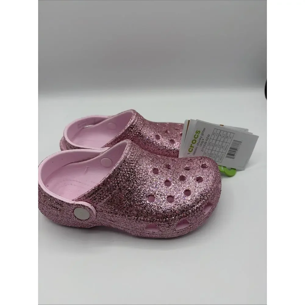 Crocs Classic Chunky Glitter Clog Pink Unisex Kids Size C12 EU 29-30 211939-6ZW